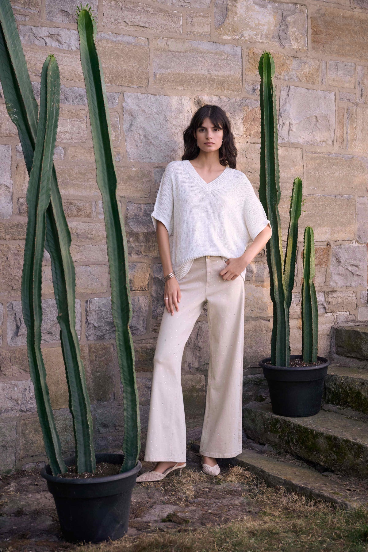 Joseph Ribkoff Moonstone Featherweave™ Denim Wide Leg Jeans With Rhinestones