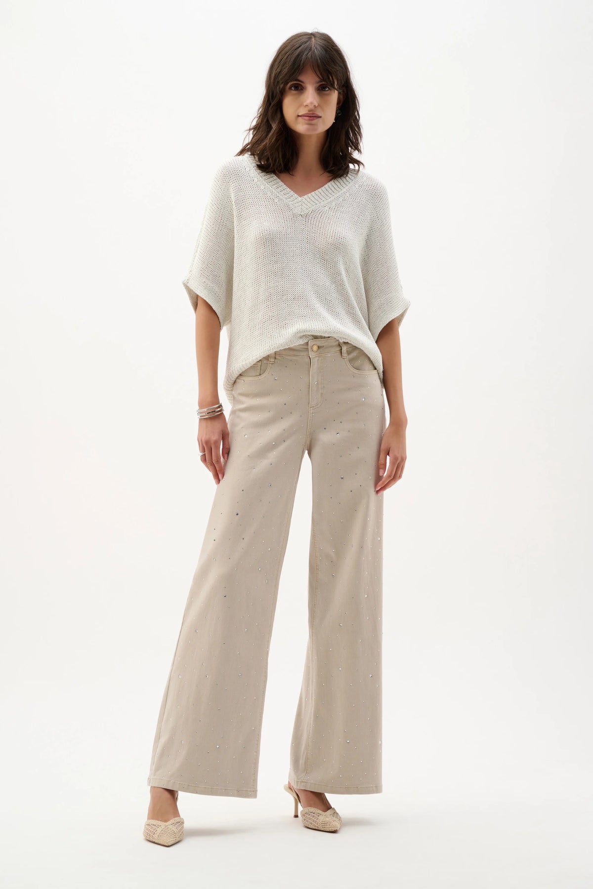 Joseph Ribkoff Moonstone Featherweave™ Denim Wide Leg Jeans With Rhinestones
