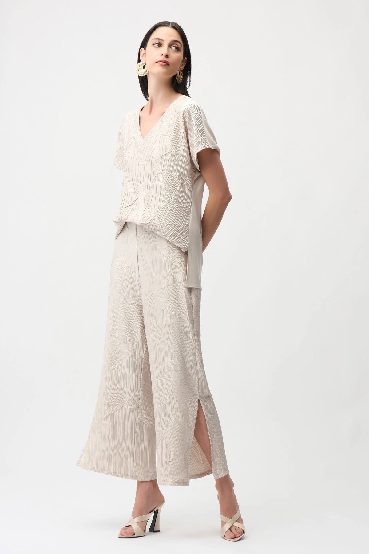 Joseph Ribkoff Moonstone Pleated Satin Pull-On Culotte Pants