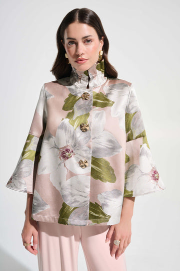 Joseph Ribkoff Multi Signature | Floral Jacquard Trapeze Jacket With Bell Sleeves