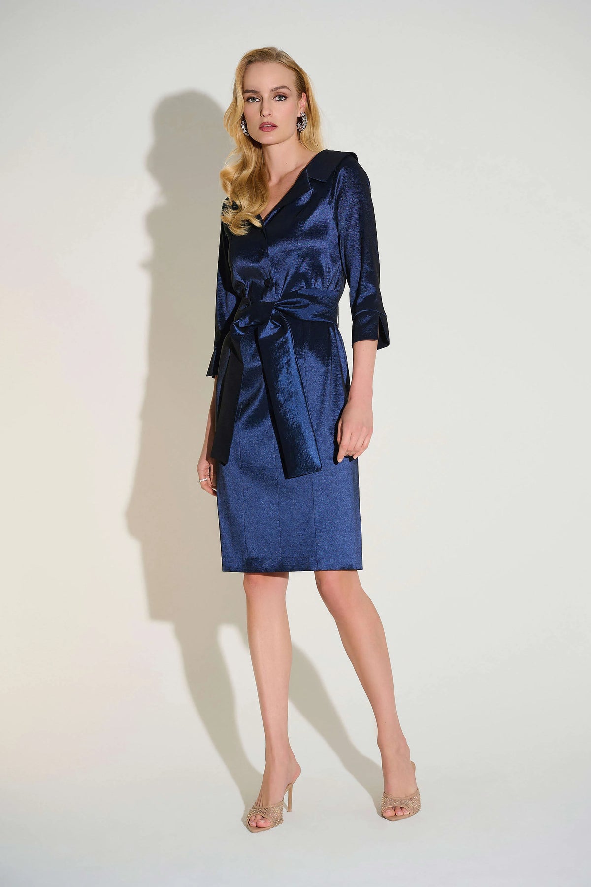 Joseph Ribkoff Navy Signature | Stretch Taffeta Sheath Dress with Sash Belt