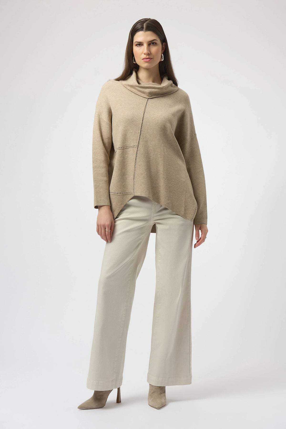 Joseph Ribkoff Oatmeal Melange Sweater Knit Asymmetrical Pullover