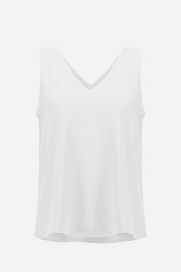 Joseph Ribkoff Off White Woven Twill Sleeveless Straight Top With V-necklineline
