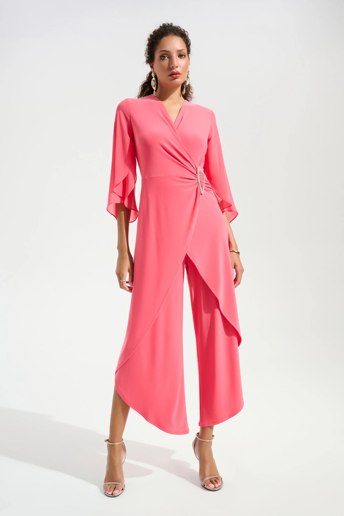 Joseph Ribkoff Paradise Coral Signature | Silky Knit Culotte Jumpsuit With Chiffon Sleeves