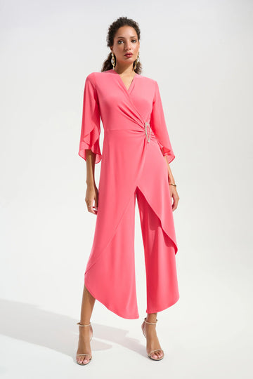 Joseph Ribkoff Paradise Coral Signature | Silky Knit Culotte Jumpsuit With Chiffon Sleeves