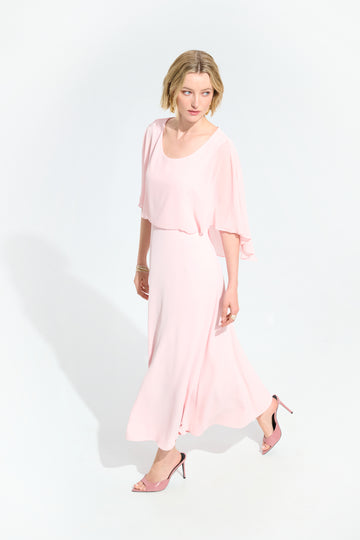 Joseph Ribkoff Petal Pink Signature | Woven Twill A-Line Dress With Chiffon Overlay