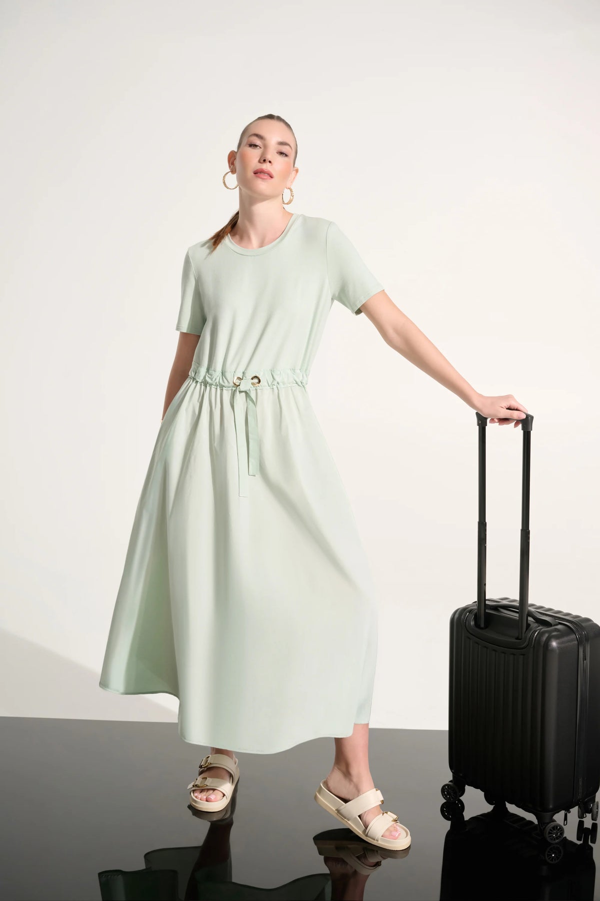 Joseph Ribkoff Pistachio Jersey And Memory Fit &amp; Flare Dress With Waist Detail