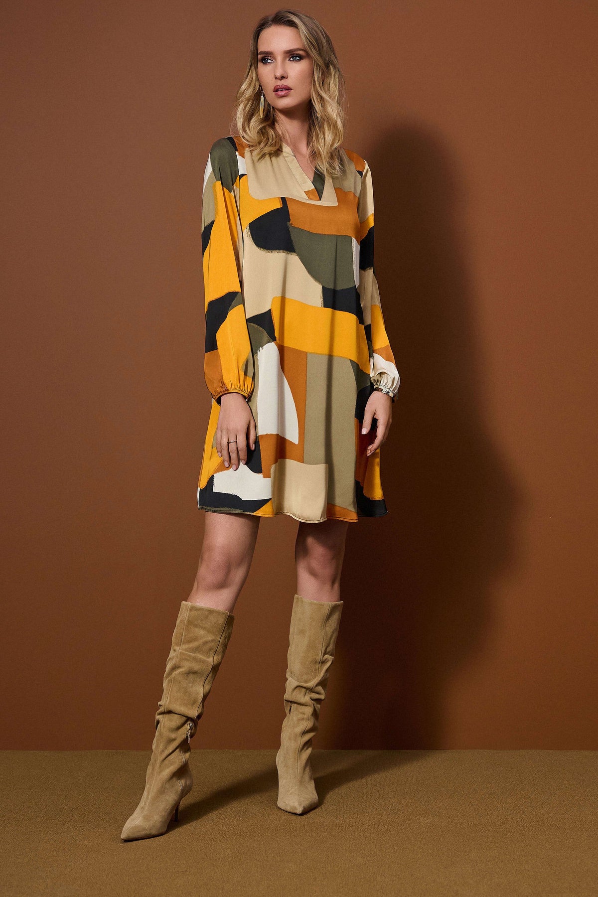 Joseph Ribkoff Recycled Satin Abstract Print Trapeze Dress