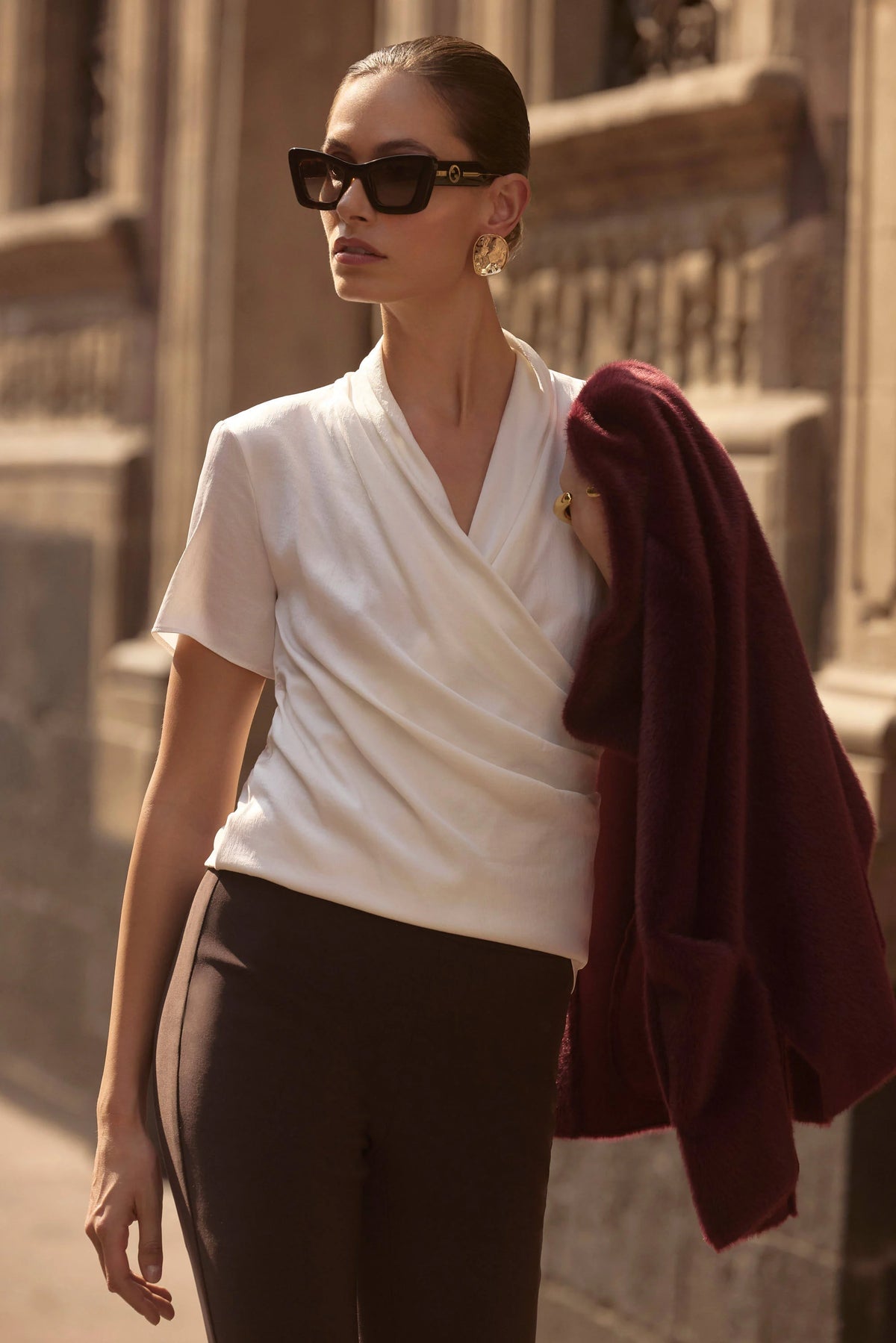 Joseph Ribkoff Recycled Satin And Silky Knit Wrap Top