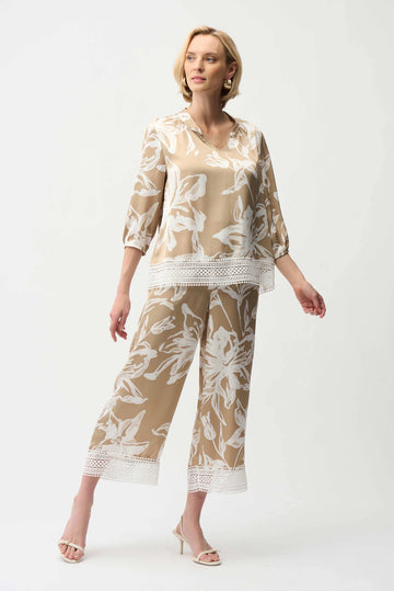 Joseph Ribkoff Recycled Satin Floral Print Pull-On Culotte Pants