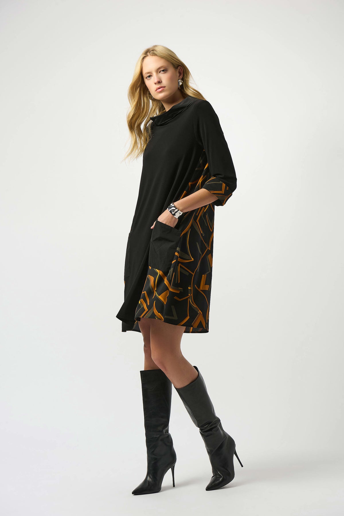 Joseph Ribkoff Recycled Woven Abstract Print And Silky Knit Dress