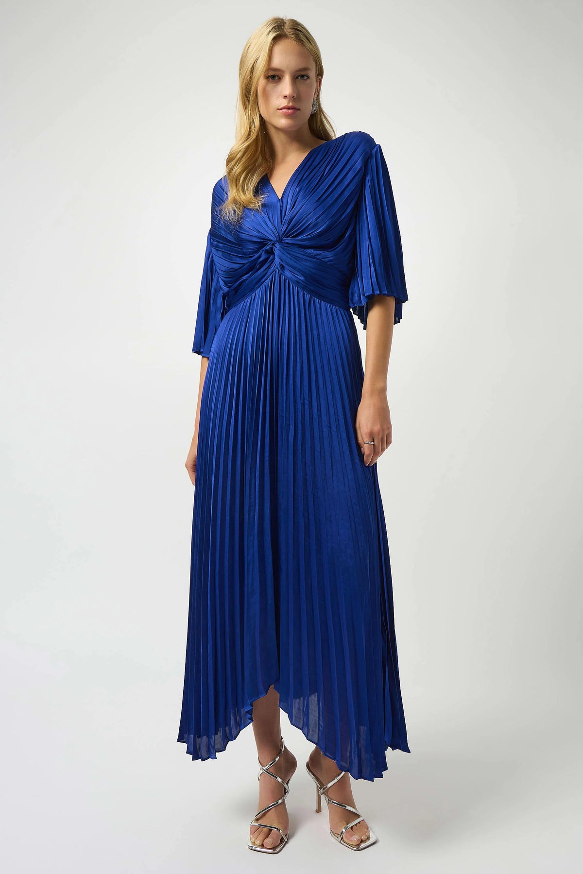 Joseph Ribkoff Royal Saphire Pleated Satin Midi Dress