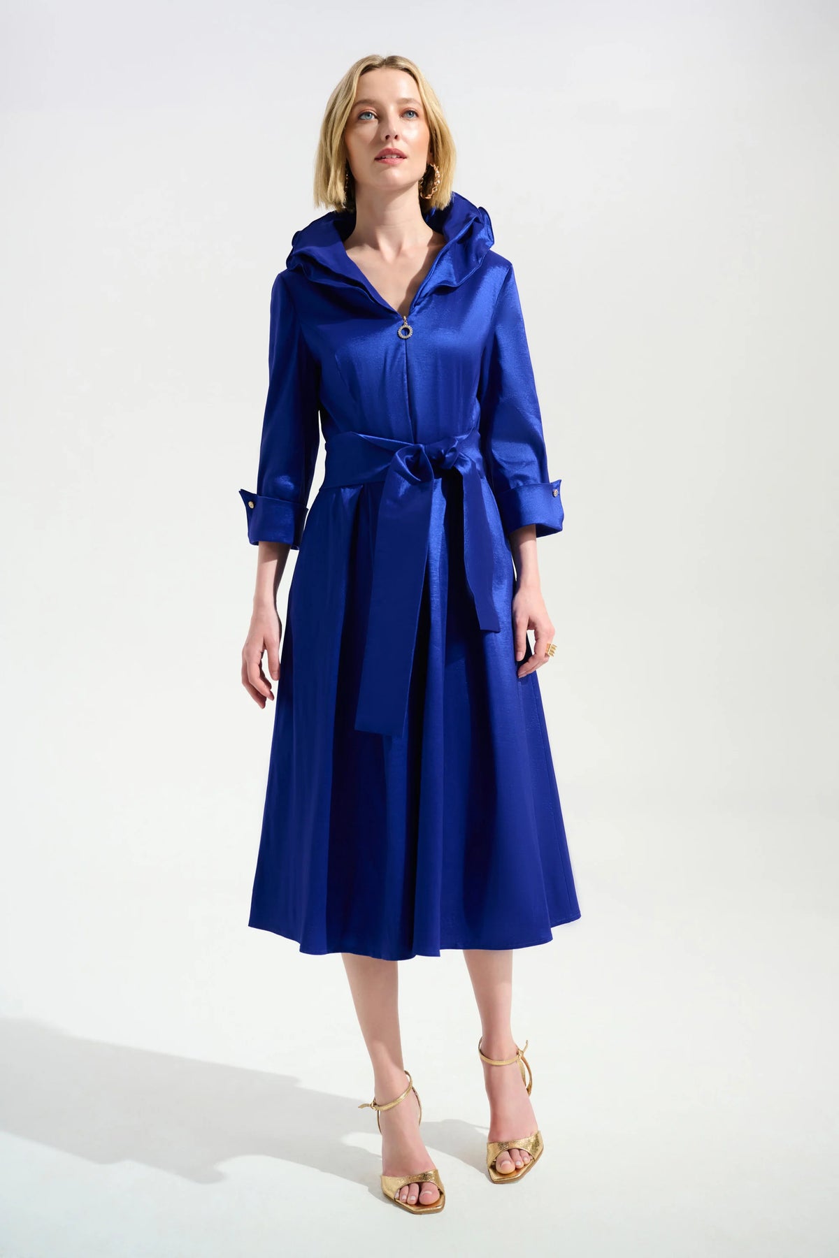 Joseph Ribkoff Royal Saphire Signature | Stretch Taffeta Fit And Flare Dress With Lapel Collar