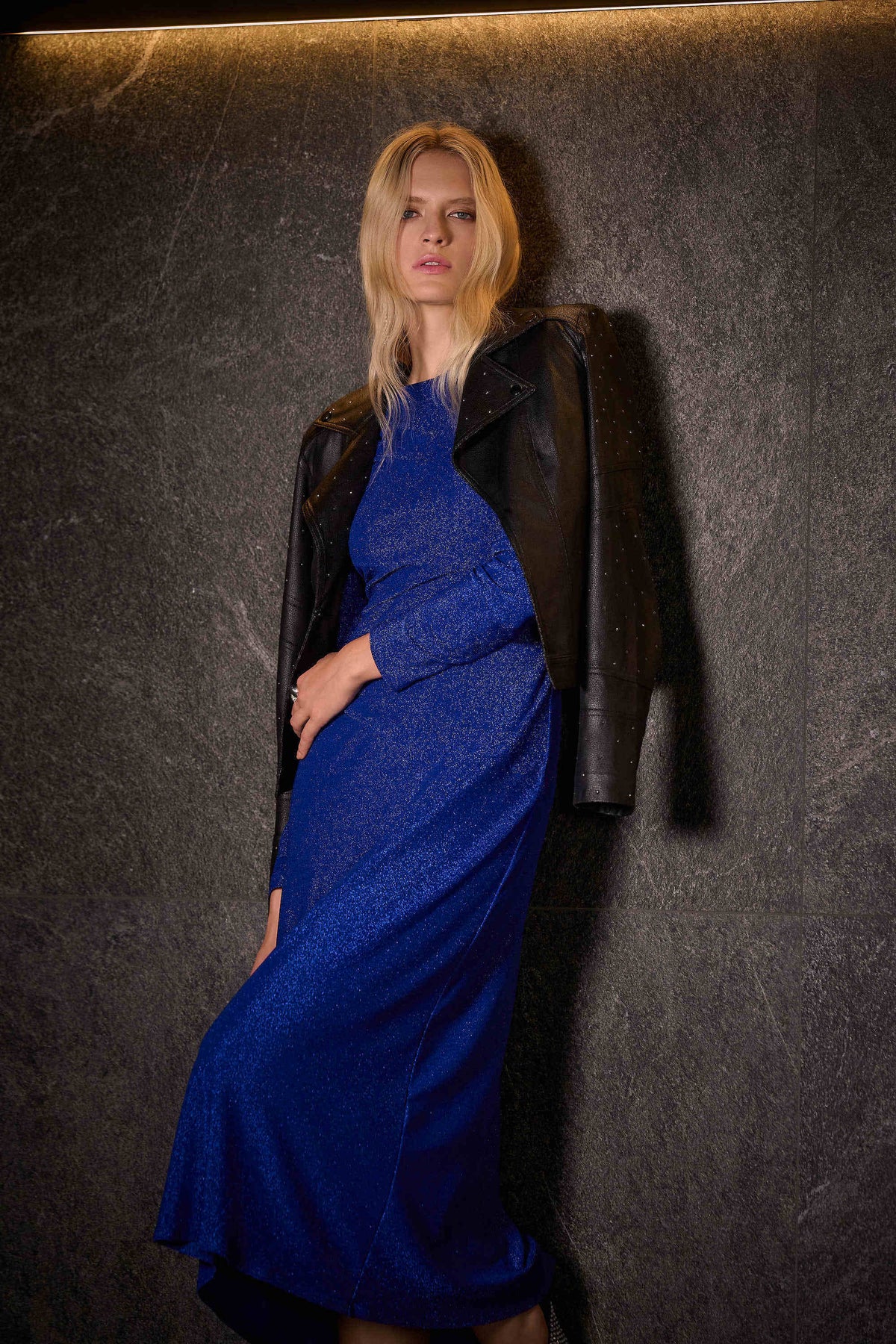 Joseph Ribkoff Royal Saphire Sparkle Knit Fit &amp; Flare Dress