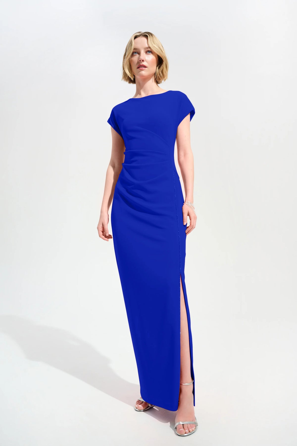 Joseph Ribkoff Royal Sapphire Signature | Scuba Crepe Sheath Gown With Rhinestones Piping