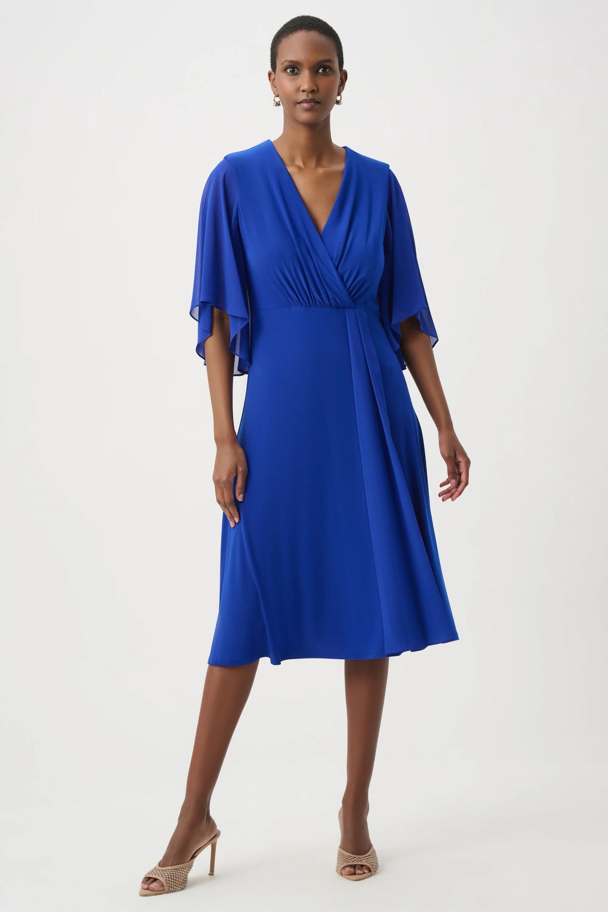 Joseph Ribkoff Royal Sapphire Signature Silky Knit Fit and Flare Dress With Chiffon Draped Sash