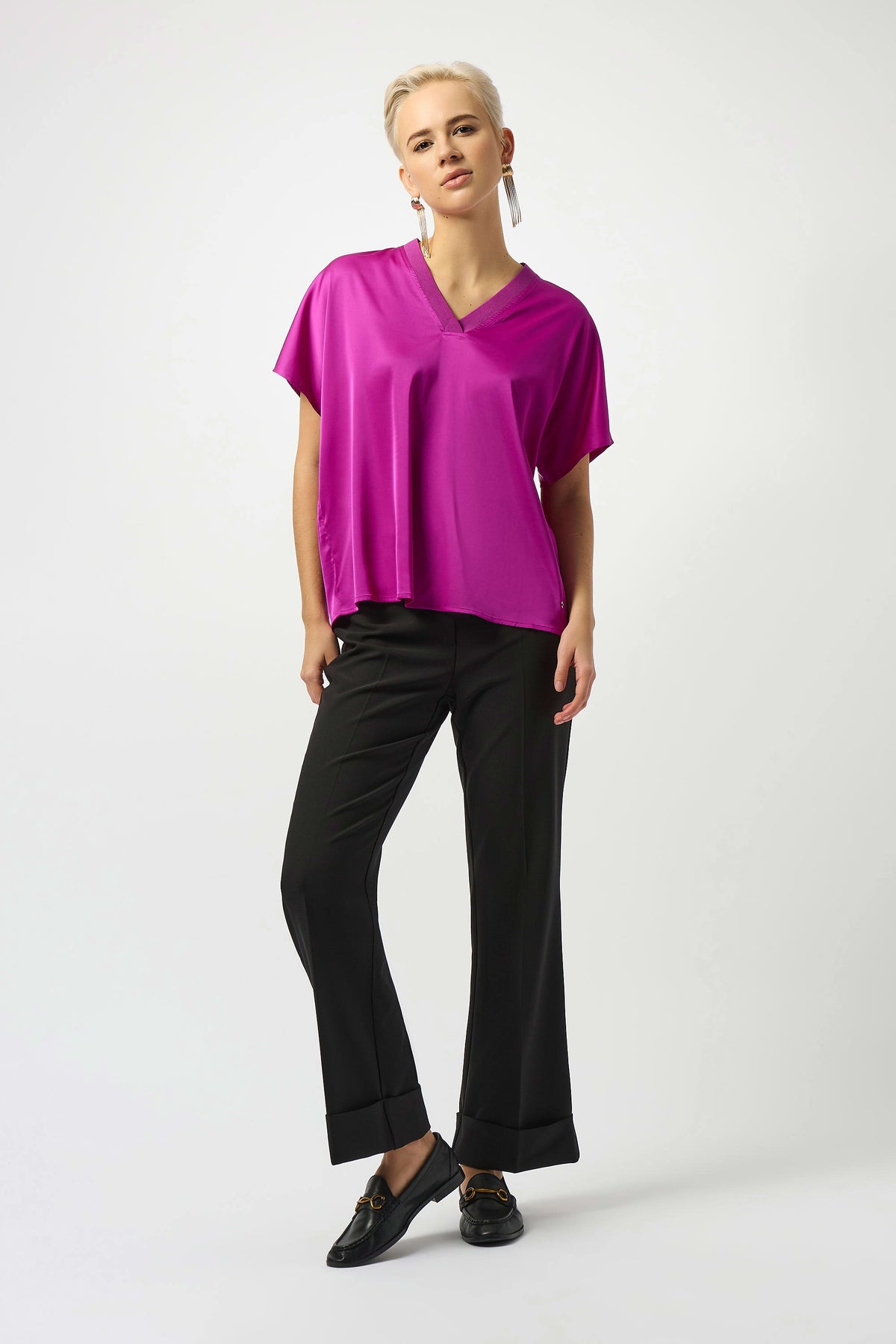 Joseph Ribkoff Satin Boxy Top with Rib Trim