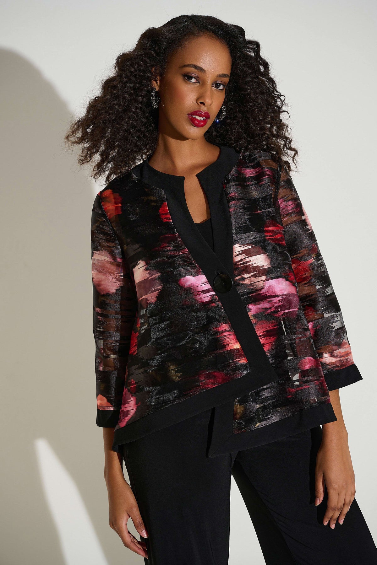 Joseph Ribkoff Signature | Organza &amp; Silky Knit Floral Swing Jacket