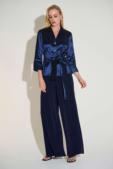 Joseph Ribkoff Signature | Satin Wide Leg Pants with Front Overlay