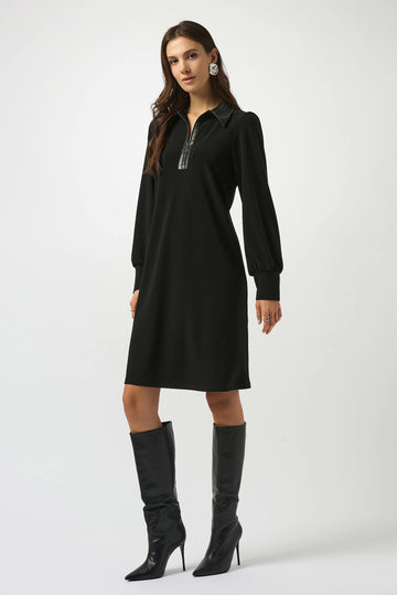 Joseph Ribkoff Silky Knit & Leatherette Trapeze Dress