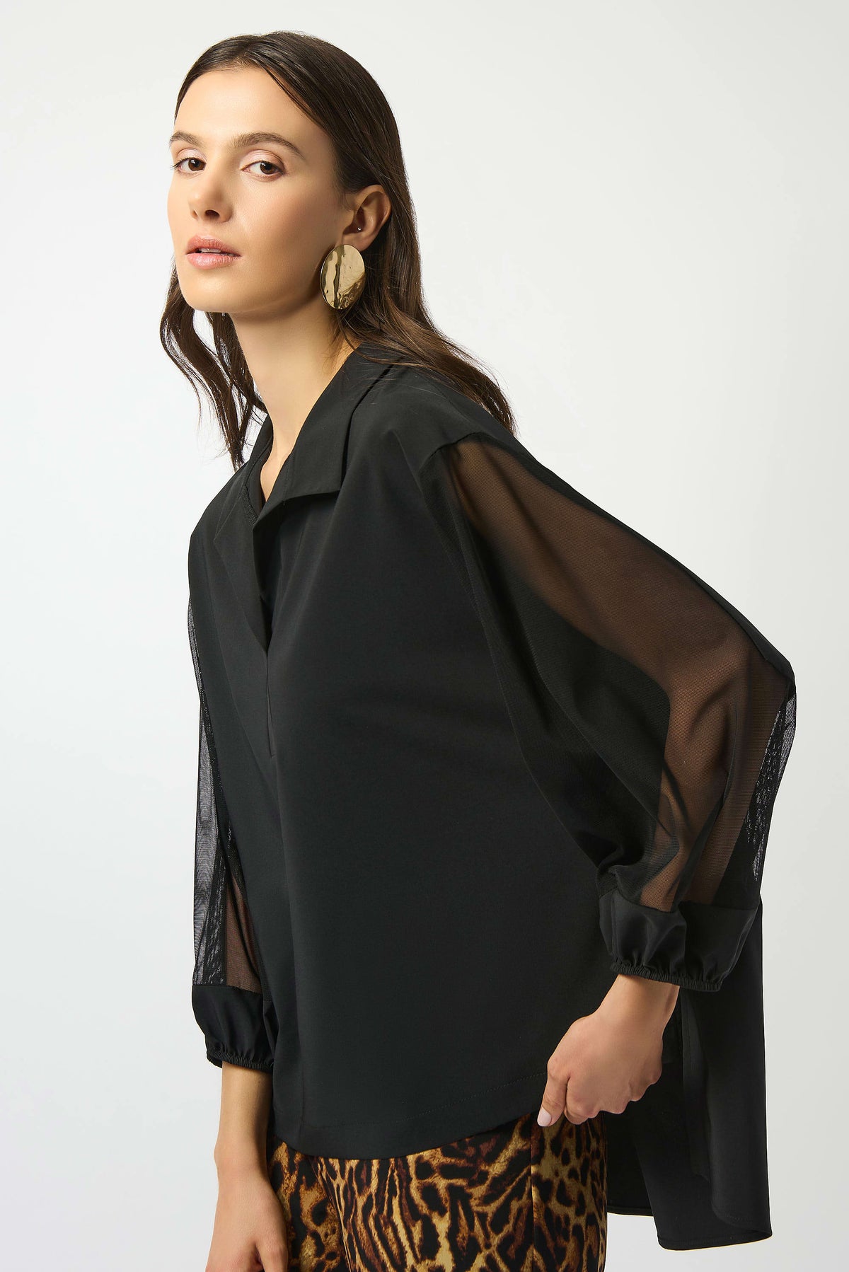 Joseph Ribkoff Stretch Poplin &amp; Mesh Boxy Top