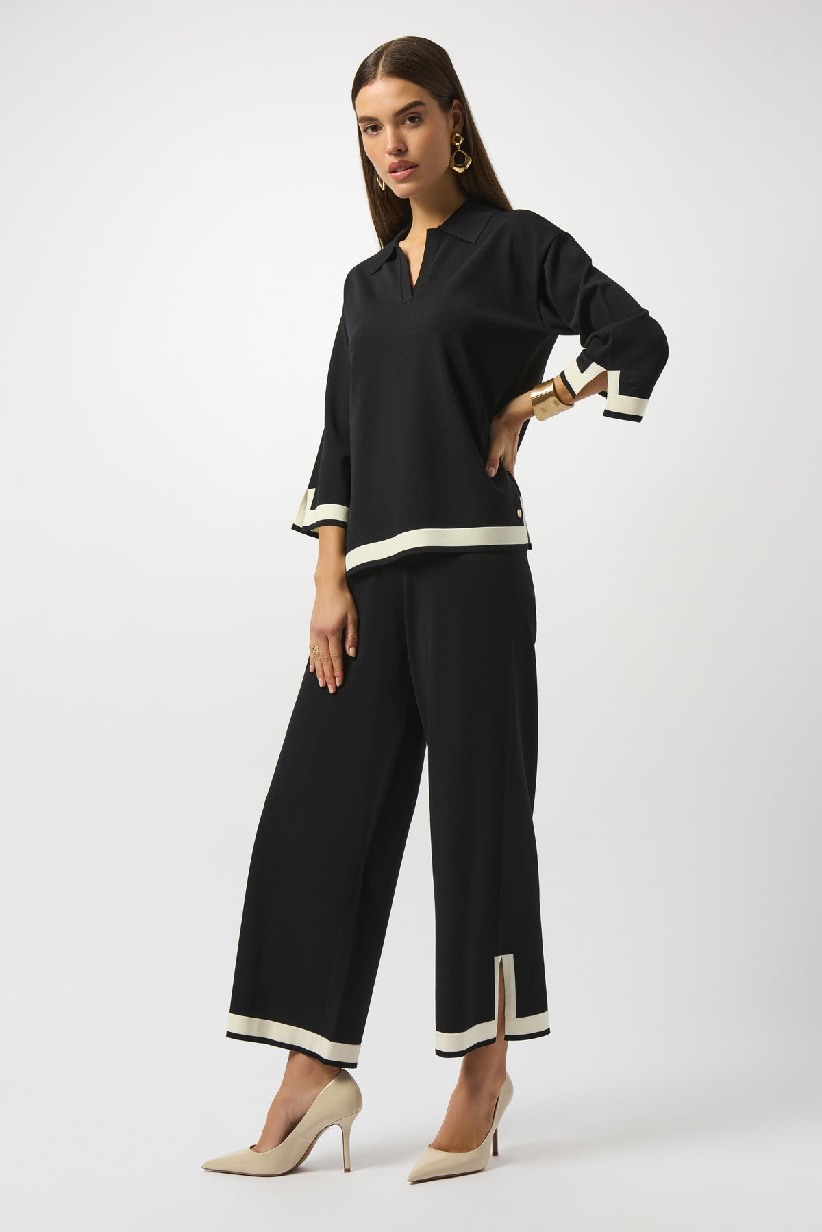 Joseph Ribkoff Sweater Knit Colour Block Culotte Pants