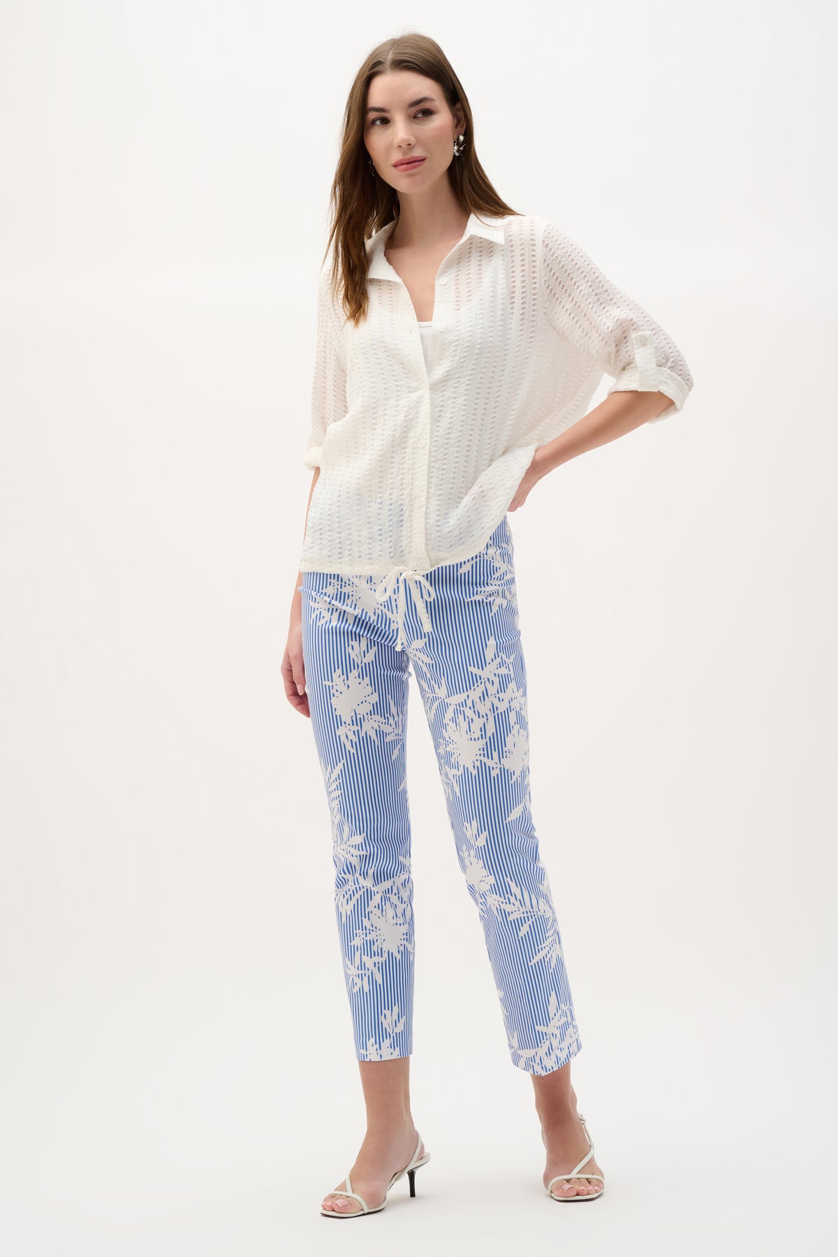 Joseph Ribkoff Vanilla/Blue Millennium Printed Straight Pull-On Pants