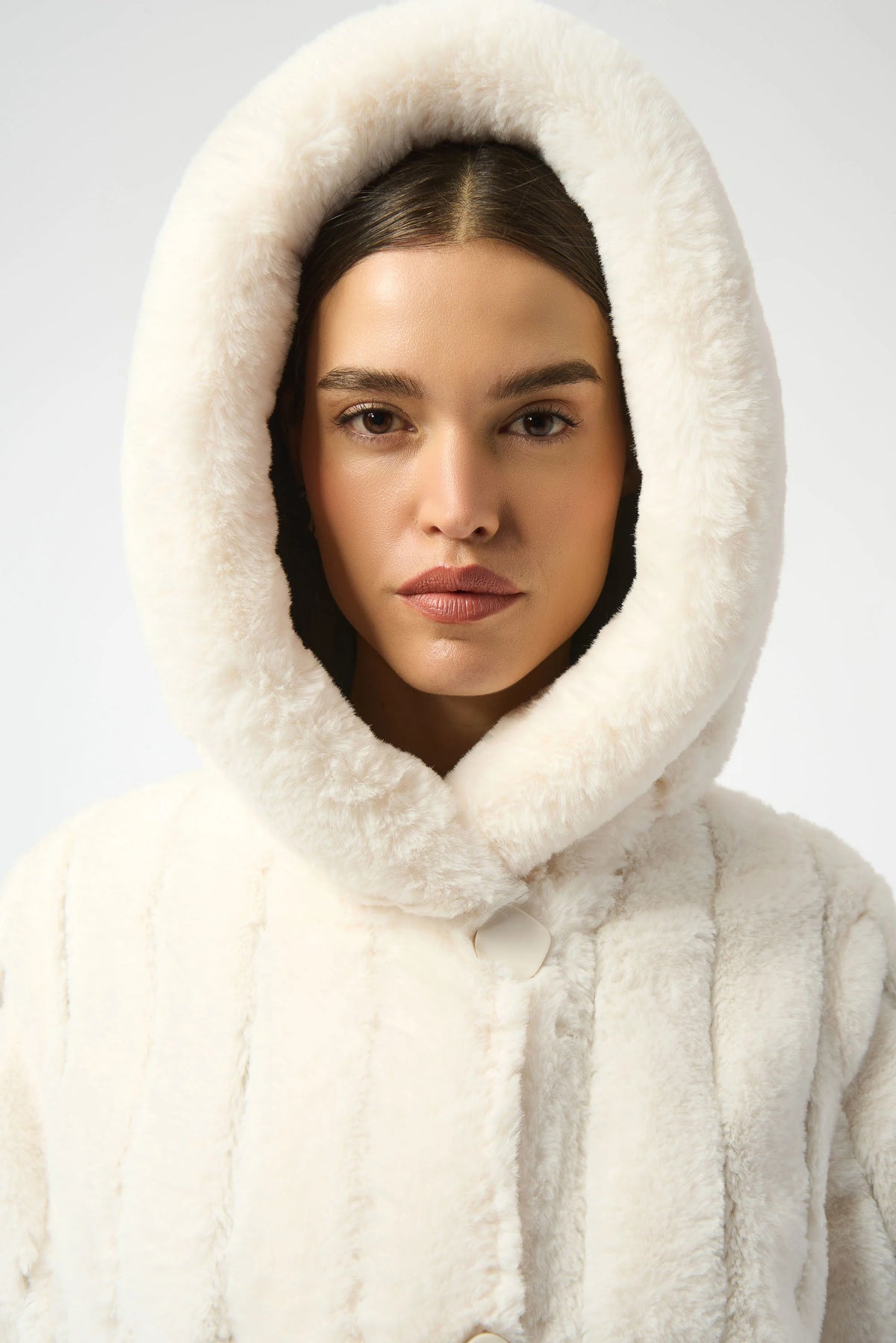 Joseph Ribkoff Vanilla Faux Fur Reversible Hooded Coat