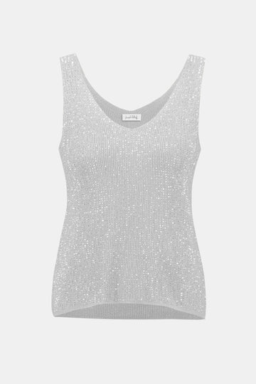 Joseph Ribkoff Vanilla Metallic Knitted Camisole with Rhinestones