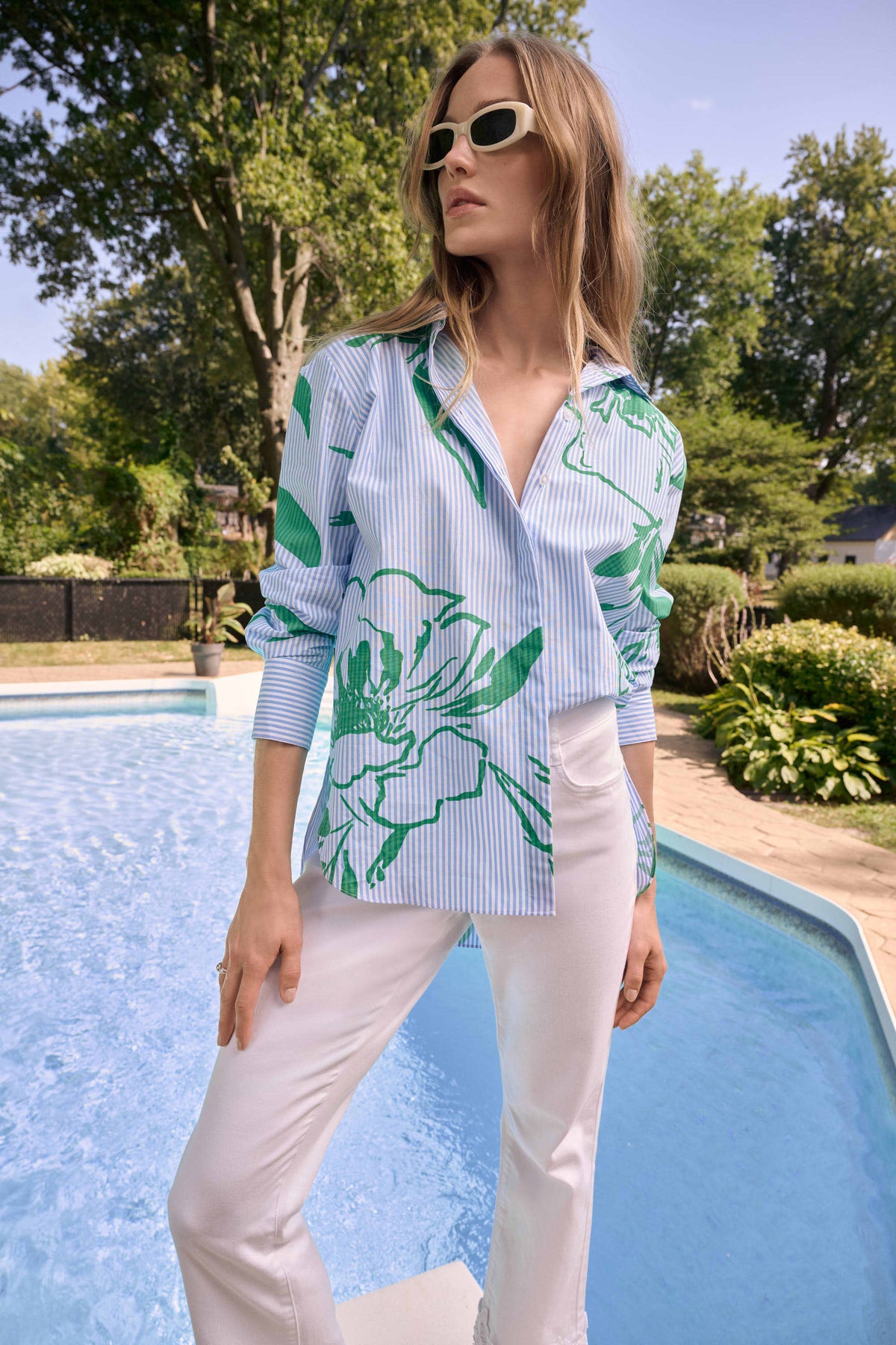 Joseph Ribkoff Vanilla/Multi Cotton Stripe Floral Print Boxy Blouse