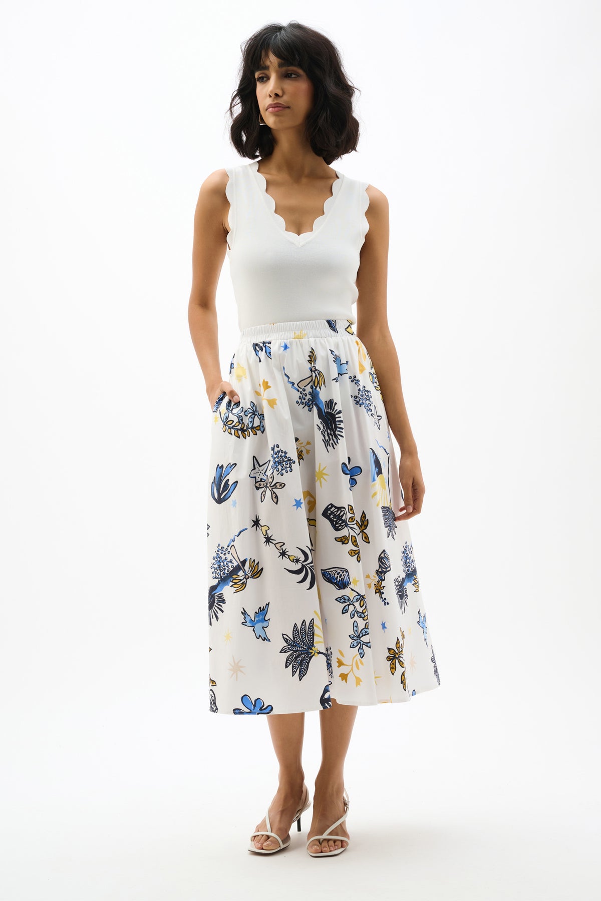 Joseph Ribkoff Vanilla/Multi Tropical Stretch Poplin A-Line Skirt