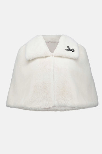 Joseph Ribkoff Vanilla Signature | Faux Fur Cape with Crystal Brooch