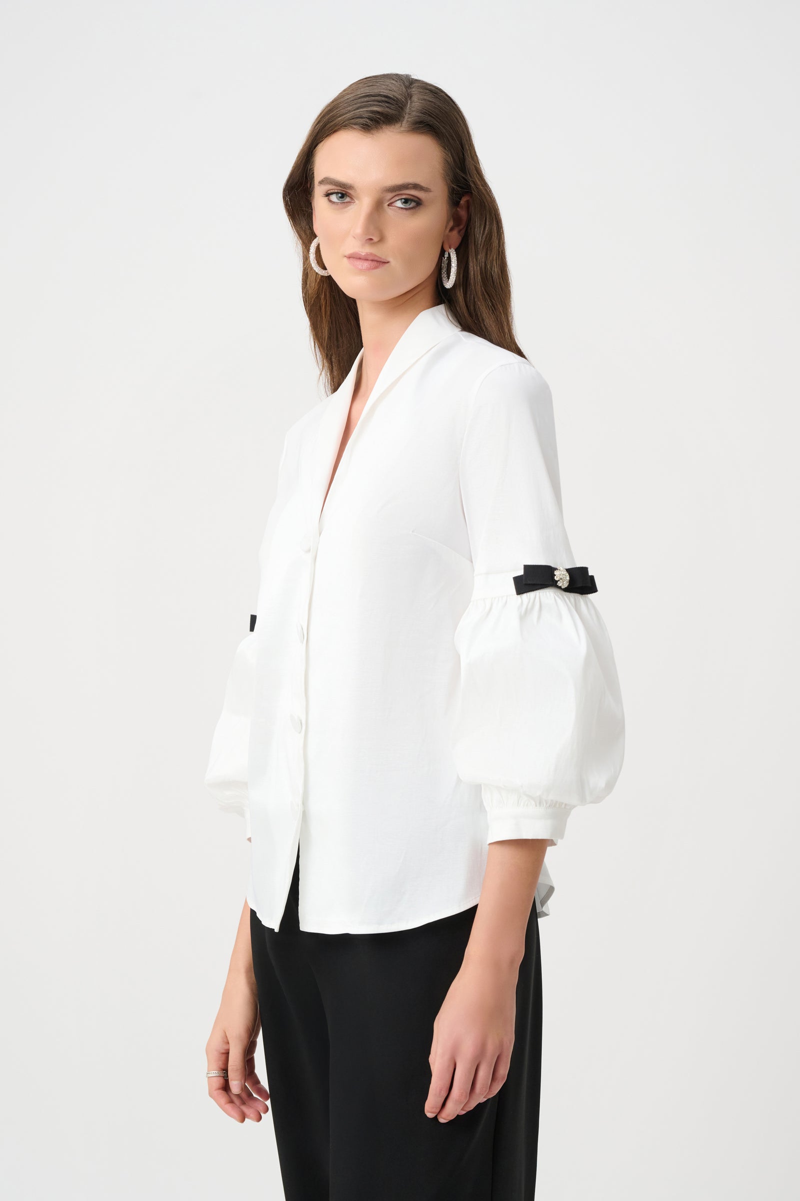 Joseph Ribkoff Vanilla Signature | Stretch Taffeta Fitted Blouse With Rhinestone Buttons