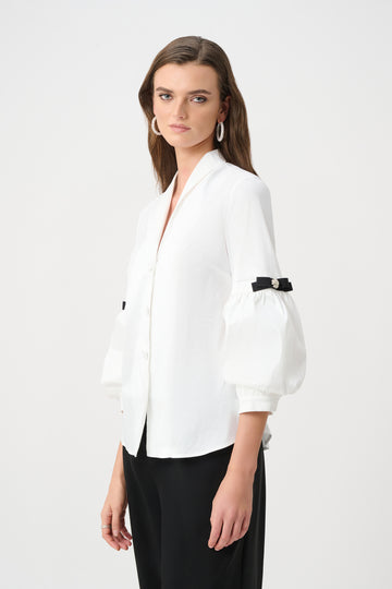 Joseph Ribkoff Vanilla Signature | Stretch Taffeta Fitted Blouse With Rhinestone Buttons
