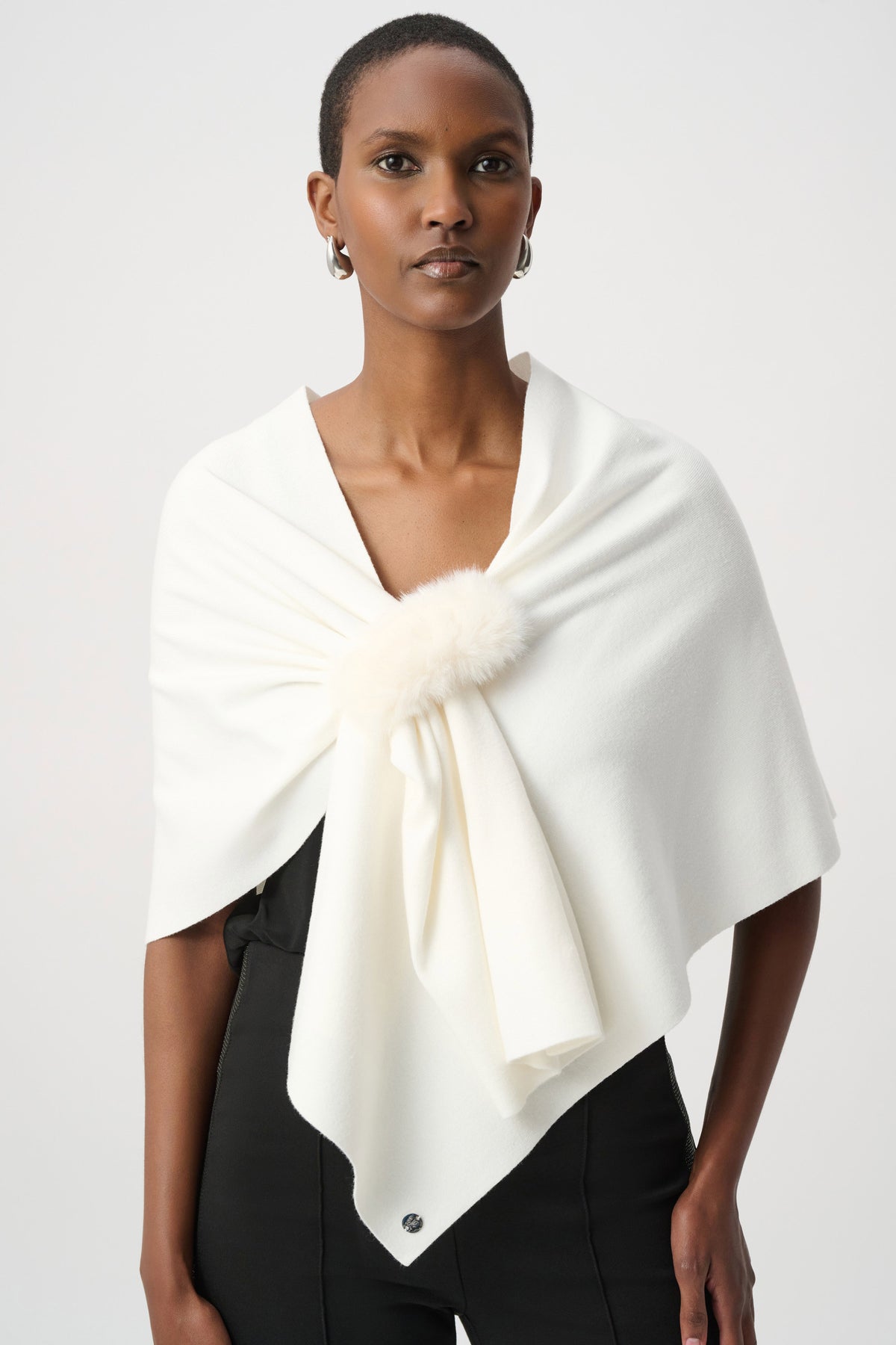 Joseph Ribkoff Winter White Faux Fur Draped Cover Up