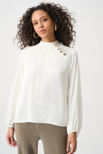 Joseph Ribkoff Winter White Recycled Satin Stand-Collar Top