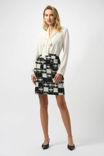 Joseph Ribkoff Winter White Silky Knit And Satin Straight Tunic