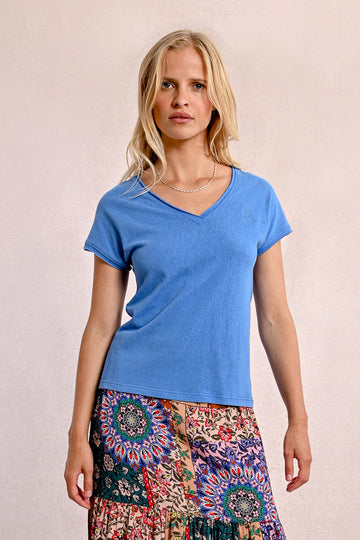 Molly Bracken V Neck Blue Knitted Tee