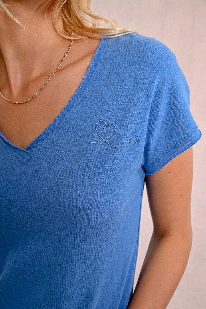 Molly Bracken V Neck Blue Knitted Tee