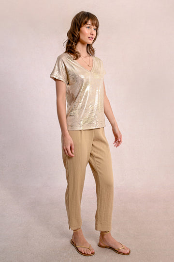 Molly Bracken Golden Beige Metallic Tee