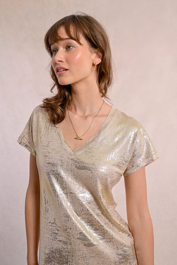 Molly Bracken Golden Beige Metallic Tee