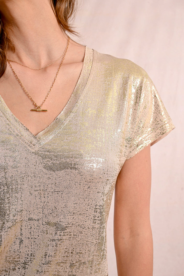 Molly Bracken Golden Beige Metallic Tee