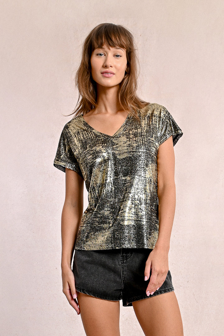 Molly Bracken Black Short Sleeved Metallic Tee