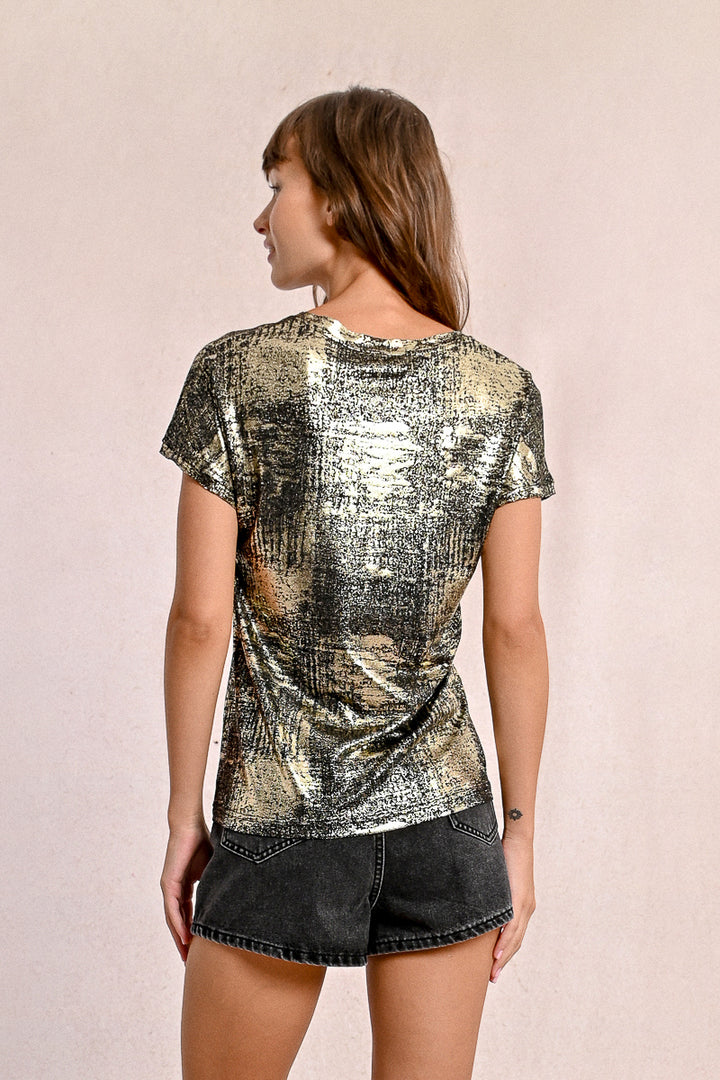 Molly Bracken Black Short Sleeved Metallic Tee