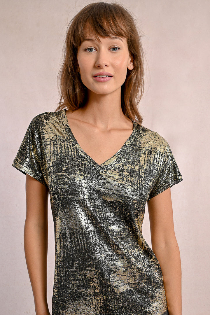 Molly Bracken Black Short Sleeved Metallic Tee
