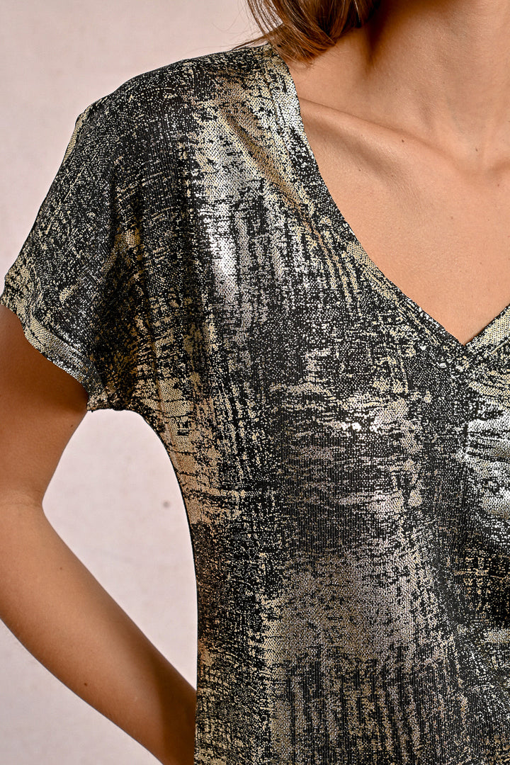 Molly Bracken Black Short Sleeved Metallic Tee