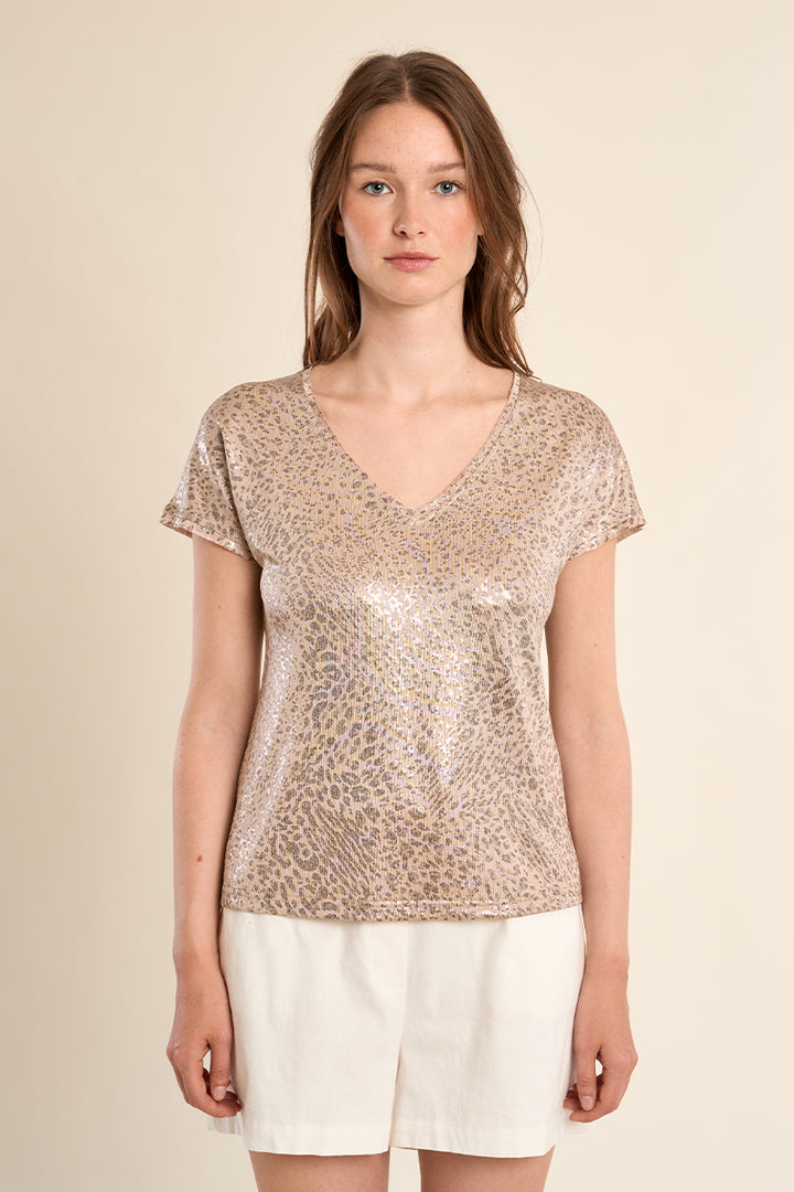 Molly Bracken Gold Animal Print Tshirt