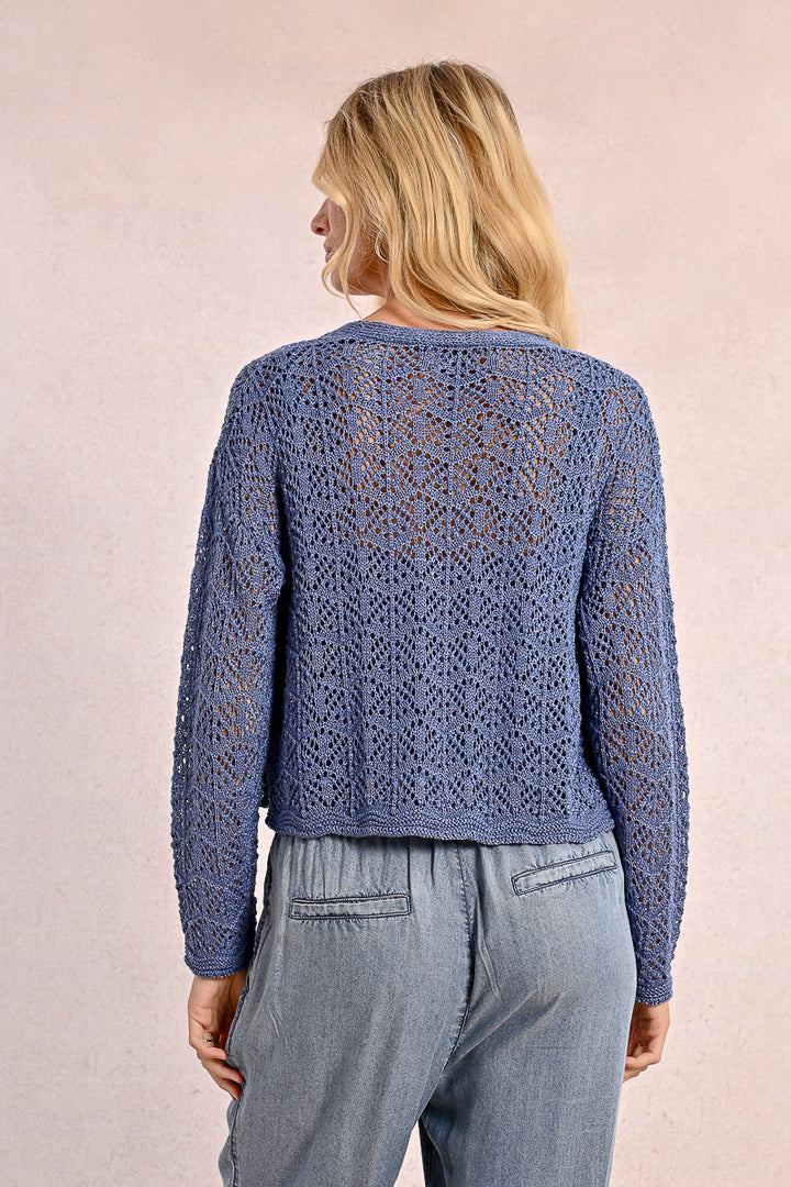 Molly Bracken Openwork Denim Blue Knitted Cardigan