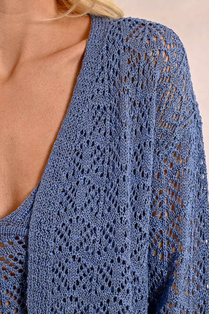 Molly Bracken Openwork Denim Blue Knitted Cardigan