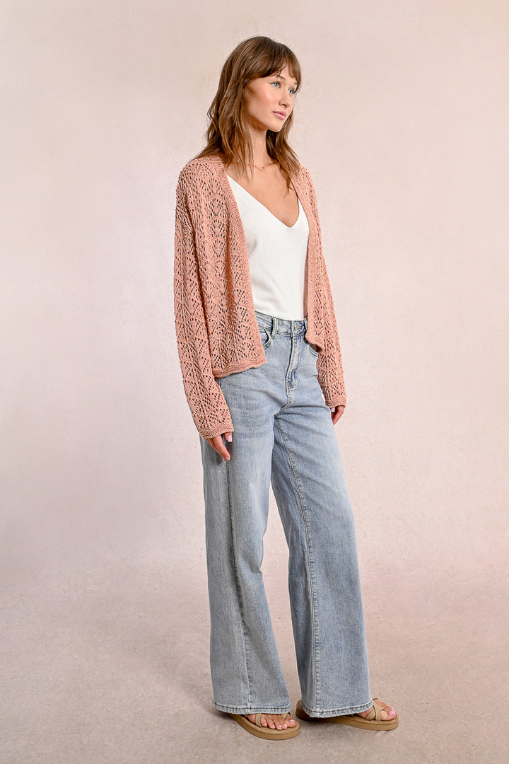 Molly Bracken OpeWork Knitted Peachy Pink Cardigan